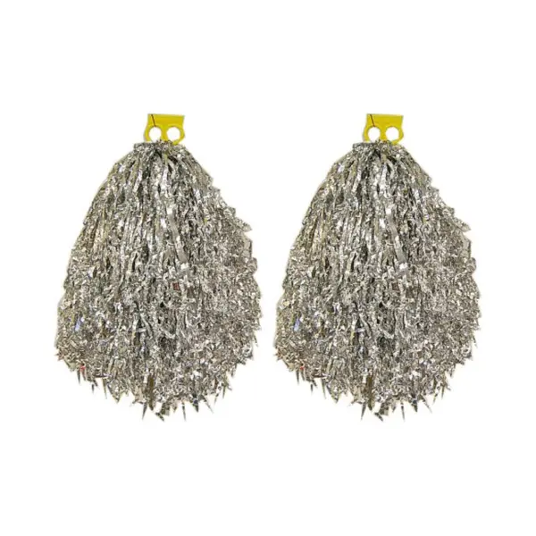Cheerball/pompom Zilver - 4x - Met Ringgreep - 33 Cm - Cheerleader Verkleed Accessoires - Pompoms thumbnail