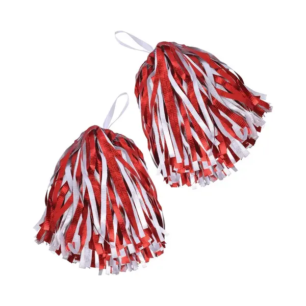 Bristol Novelty Cheerballs/pompoms - 6x - Rood/wit - Polyester - Cheerleaders - Cheerleaders Verkleed Accessoires thumbnail