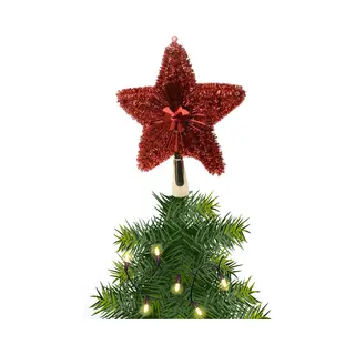 Decoris Kerstboom Piek - 1x - Ster - Rood - Kunststof - 23 Cm - Kerstversiering