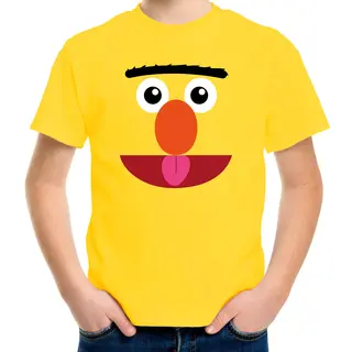 Bellatio Decorations Gele Cartoon Knuffel Gezicht Verkleed T-shirt Geel Voor Kinderen - Carnaval Fun Shirt / Kleding / Kostuum 110/116