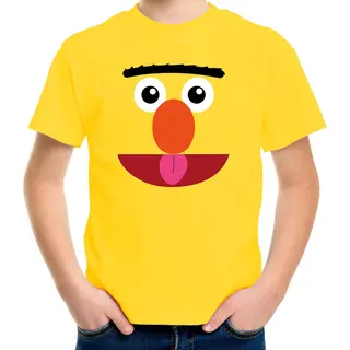 Bellatio Decorations Gele Cartoon Knuffel Gezicht Verkleed T-shirt Geel Voor Kinderen - Carnaval Fun Shirt / Kleding / Kostuum 146/152