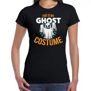 Bellatio Decorations Ghost Costume - Halloween Verkleed T-shirt - Zwart - Voor Dames - Kostuum- Verkleedkleding L