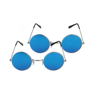 Henbrandt Flower Power - Blauwe - Set Van 2 - Zonnebrillen - Ronde Glazen - Hippie - Feest