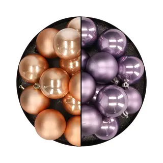 Kunststof Kerstballen 6 Cm - 24x Stuks - Lichtbruin En Lila Paars