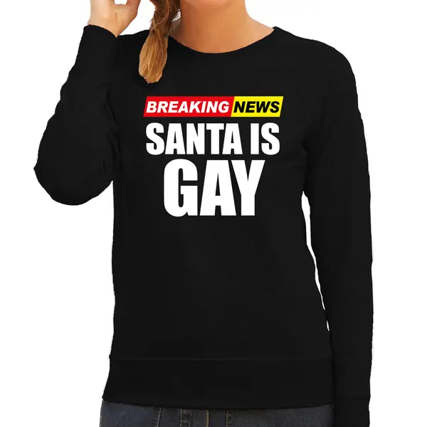 Bellatio Decorations Foute Humor Kersttrui Breaking News Gay Kerst - Sweater - Zwart - Dames Xs thumbnail