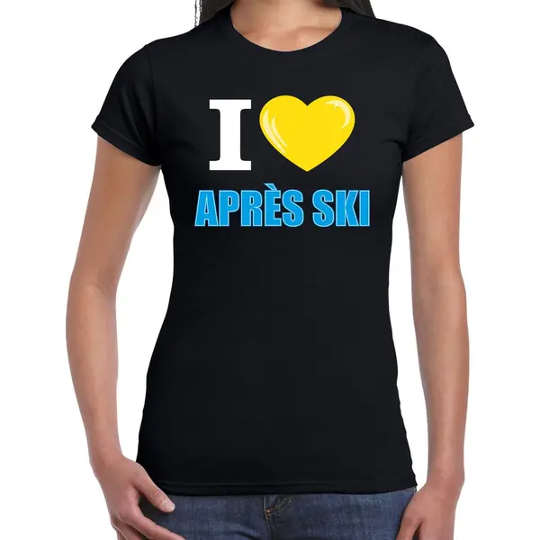 Bellatio Decorations I Love Apres-ski T-shirt Wintersport - Zwart - Dames S thumbnail