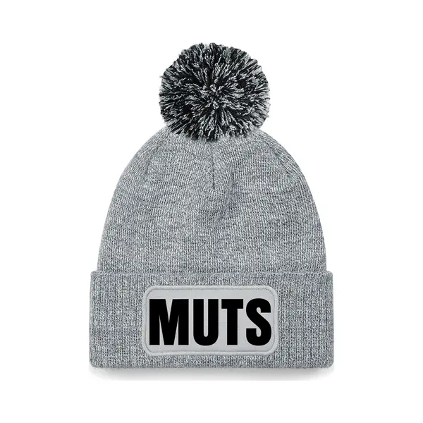 Bellatio Decorations Muts Pompon Met Grappige Tekst - One Size - Grijs thumbnail