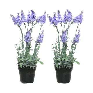 Everlands Lavendel Kunstplant In Pot - 2x - Lila Paars - D18 X H38 Cm