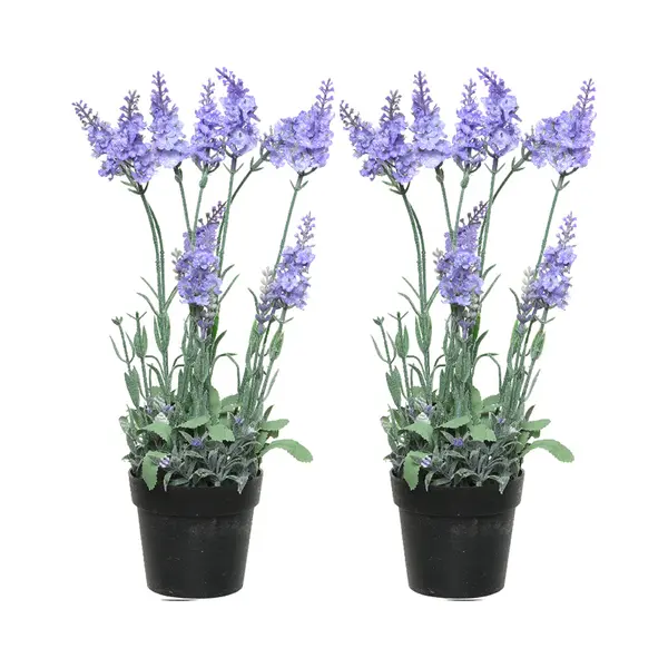 Everlands Lavendel Kunstplant In Pot - 2x - Lila Paars - D18 X H38 Cm thumbnail