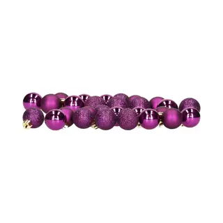 Decoris Kleine Kerstballen - 28x - 3 Cm - Kunststof - Paars