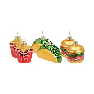 Christmas Decorations Kersthangers - 6x - Glas-hamburger/friet/sandwich