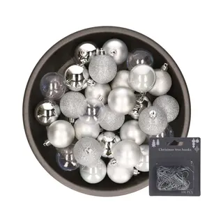 Cosy&Trendy Kerstballen - 48x St - Zilver - 6 Cm - Kunststof - Met Kerstbalhaakjes Zilver