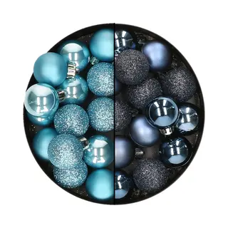 Decoris Kleine Kerstballen - 28x St - Donkerblauw En Ijsblauw - 3 Cm - Kunststof