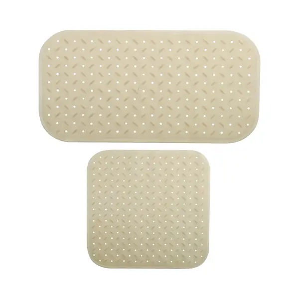 Msv Douche/bad Anti-slip Matten Set Badkamer - Rubber - 2x Stuks - Beige - 2 Formaten thumbnail