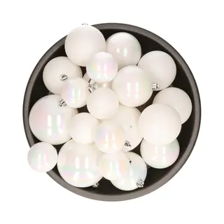 Decoris Kerstballen - 26x St - Parelmoer Wit - Kunststof - Mix 6, 8 En 10 Cm
