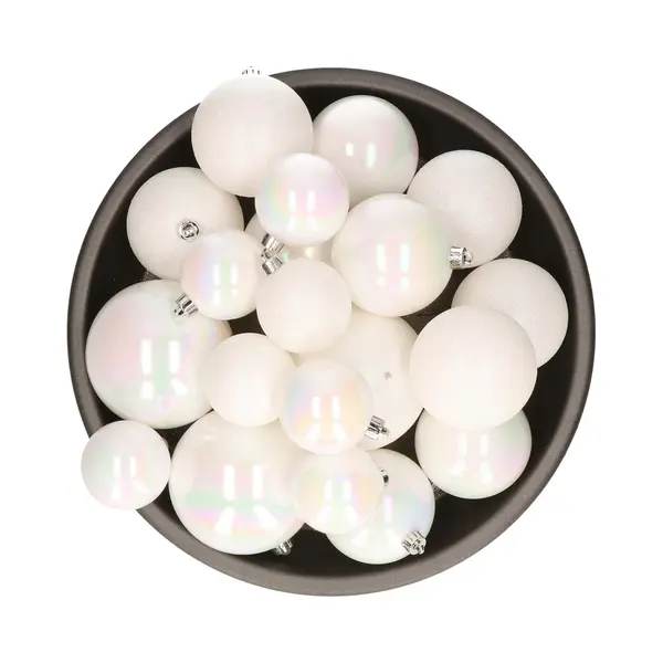 Decoris Kerstballen - 26x St - Parelmoer Wit - Kunststof - Mix 6, 8 En 10 Cm thumbnail