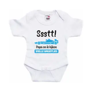 Bellatio Decorations Baby Rompertje - Auto Race Papa - Wit/blauw - Vaderdag/babyshower Cadeau 68