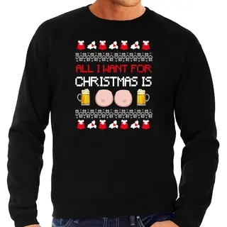Bellatio Decorations Foute Kersttrui / Sweater - Voor Heren - Bier En Tieten - Zwart - Drank / Borsten M