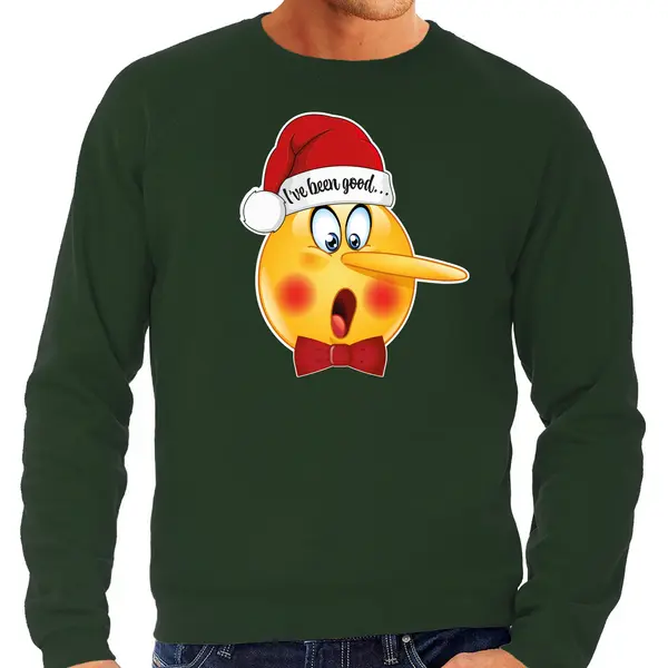 Bellatio Decorations Foute Kersttrui/sweater Heren - Leugenaar - Groen - Braaf/stout M thumbnail