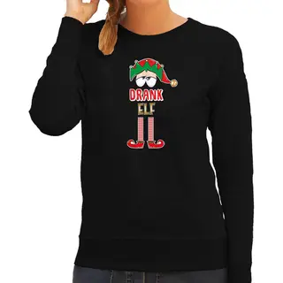 Bellatio Decorations Foute Kersttrui/sweater Dames - Drank Elf - Zwart - Kerst Elfje M