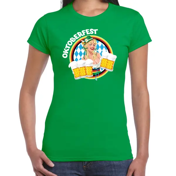 Bellatio Decorations Oktoberfest - Verkleed T-shirt - Dames - Duitsland/duits Bierfeest Kleding - Groen S thumbnail
