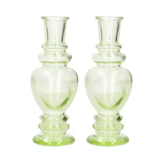 Ideas 4 Seasons Kaarsen Kandelaar Venice - 2x - Gekleurd Glas - Helder Lichtgroen - D5, 7 X H15 Cm