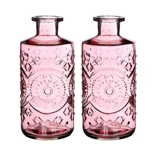 Ideas 4 Seasons Ideas4seasons Bloemenvaas/flesvaas Berlin - 2x - Met Motief - Helder Glas - Lichtroze - D9 X H21 Cm