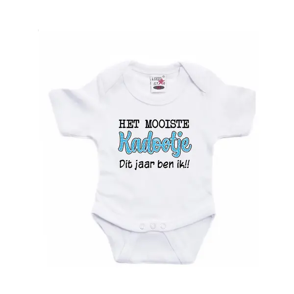 Bellatio Decorations Baby Rompertje - Kadootje - Wit/blauw - Vaderdag - Babyshower/kraamcadeau 80 thumbnail