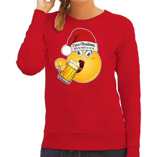 Bellatio Decorations Foute Kersttrui/sweater Voor Dames - Bier - Rood - Grappig - I Love Christmas - Emoji Xs thumbnail