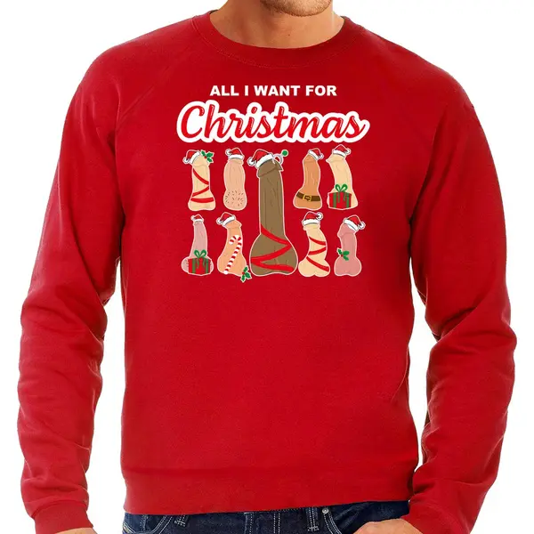 Bellatio Decorations Foute Kersttrui/sweater Voor Heren - All I Want For Christmas - Piemels - Rood Xxl thumbnail
