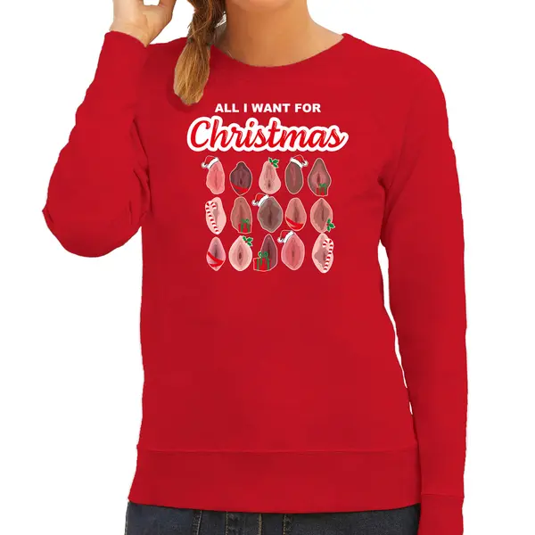 Bellatio Decorations Foute Kersttrui/sweater Voor Dames - All I Want For Christmas - Vagina - Rood Xl thumbnail