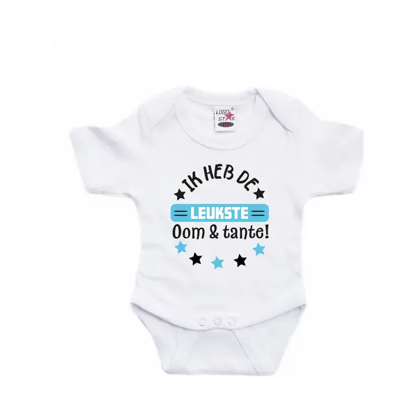 Bellatio Decorations Baby Rompertje - Blauw - Leukste Oom & Tante - Cadeau Romper - Kraamcadeau 68 thumbnail