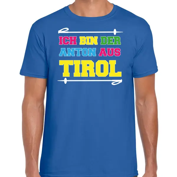 Bellatio Decorations Apres Ski T-shirt Voor Heren - Anton Aus Tirol - Blauw - Apres Ski/wintersport S thumbnail
