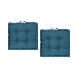 Atmosphera Vloerkussen Square - 2x - Blauw - Katoen - 40x40x8 Cm - Vierkant - Extra Dik - Zitkussen