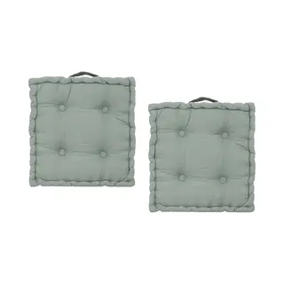 Atmosphera Vloerkussen Square - 2x - Lichtgroen - Katoen - 38, 5 X 38, 5 X 8 Cm - Vierkant - Extra Dik - Matraskussen/zitkussen