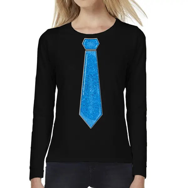 Bellatio Decorations Verkleed Shirt Voor Dames - Stropdas Blauw - Zwart - Carnaval - Foute Party M thumbnail