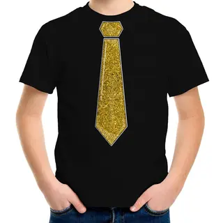 Bellatio Decorations Verkleed T-shirt Voor Kinderen - Glitter Stropdas - Zwart - Jongen - Carnaval 110/116