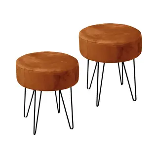 Unique Living Kruk Davy - 2x - Velvet - Bruin - Metaal/stof - D35 X H40 Cm