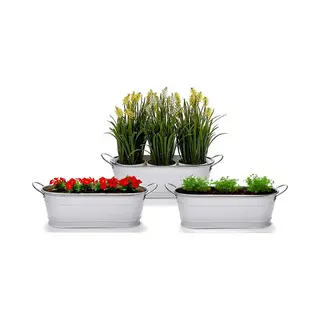 Arte R Plantenpot/bloempot Teil- 3x - Zink - Wit - L32, 5 X D10, 5 X H11 Cm