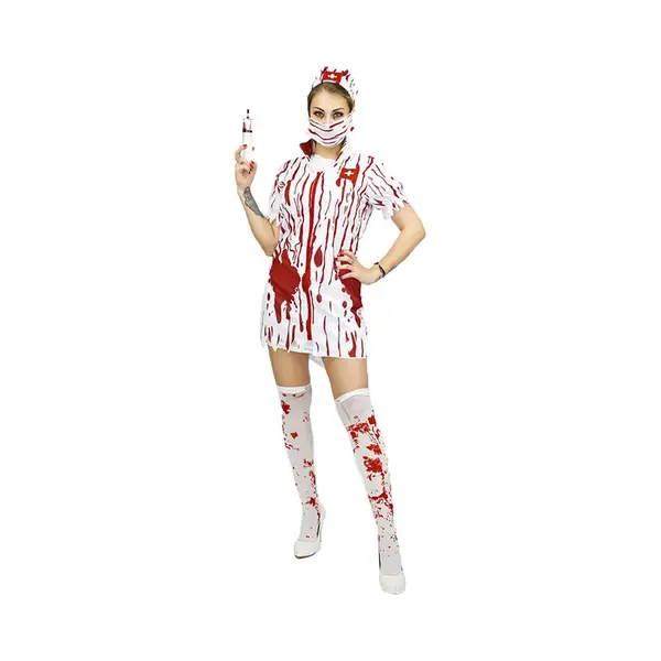 Partytrader Jurk - Verpleegster - Zuster - Halloween Kostuum - Bloed - Carnavalskleding - Carnaval Kostuum Dames - One Size thumbnail