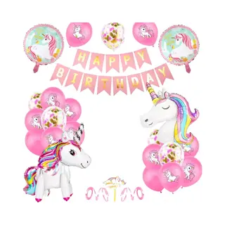 Unicorn Ballonnen Set - Happy Birthday Slinger - Eenhoorn Versiering Verjaardag - 28 Items - Verjaardag Versiering - Unicorn Ballonnen - Fienosa -