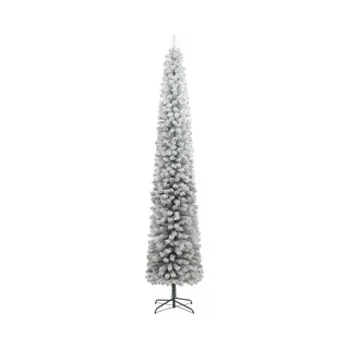 VidaXL Weihnachtsbaum Schlank, Christbaum Mit Metallständer, Weihnachtsdekoration Mit Weißem Kunstschnee Bedeckt, Tannenbaum Weihnachtsdeko Outdoor