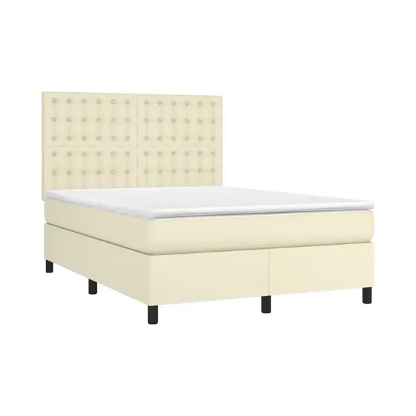 VidaXL Boxspringbett Mit Matratze Creme 140x190 Cm Kunstleder thumbnail