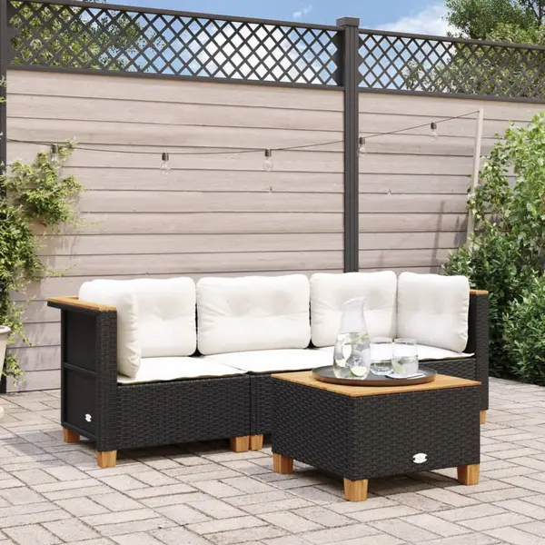 3-sitzer-gartensofa Mit Kissen Schwarz Poly Rattan Vidaxl thumbnail