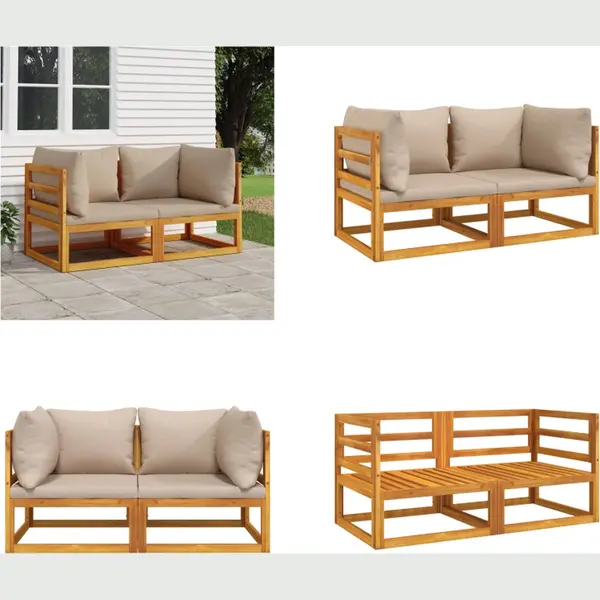 VidaXL Modular Ecksofa 2 Stk., Gartensofas Mit 2 Sitzkissen 4 Rückenkissen, Sofa Für Garten Terrasse, Terrassensofa Gartenmöbel, Taupe Massivholz thumbnail