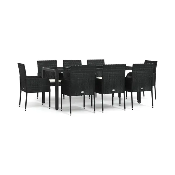 9-tlg. Garten-essgruppe Mit Kissen Schwarz Poly Rattan - Vidaxl thumbnail