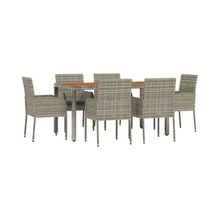VidaXL 7-tlg. Garten-Essgruppe Mit Kissen Grau Poly Rattan