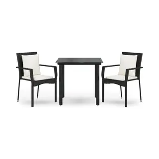 VidaXL 3-tlg. Garten-Essgruppe Mit Kissen Schwarz Poly Rattan