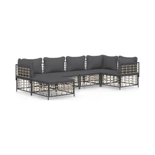VidaXL 6-tlg. Garten-Lounge-Set Mit Kissen Anthrazit Poly Rattan