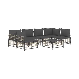 VidaXL 7-tlg. Garten-Lounge-Set Mit Kissen Anthrazit Poly Rattan